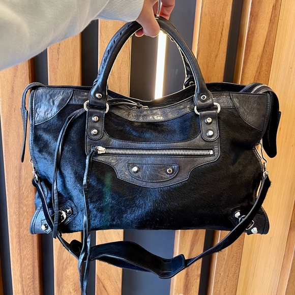 Balenciaga Handbags - Like New! BALENCIAGA Ultra Rare City Bag Black Pony Hair Silver Classic Hardware